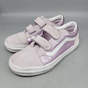 VANS Old Skool V Metallic Lavendar Kids Shoes Skate Sneakers Leather Youth 3